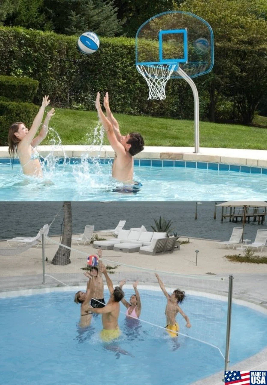 Dunn Rite Clear Hoop Jr. Combo Deck-Mounted Pool Basketball and Volleyball Set - Image 3