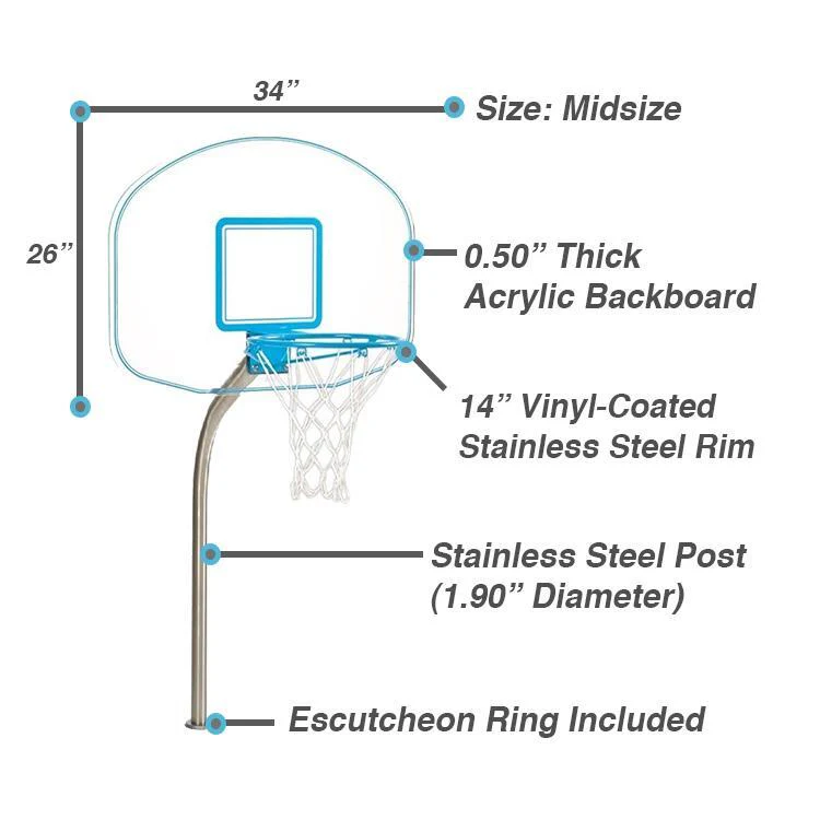 Dunn Rite Clear Hoop Jr. Deck-Mounted Pool Basketball Hoop (1.90" Post, Anchor not Included) - Image 5
