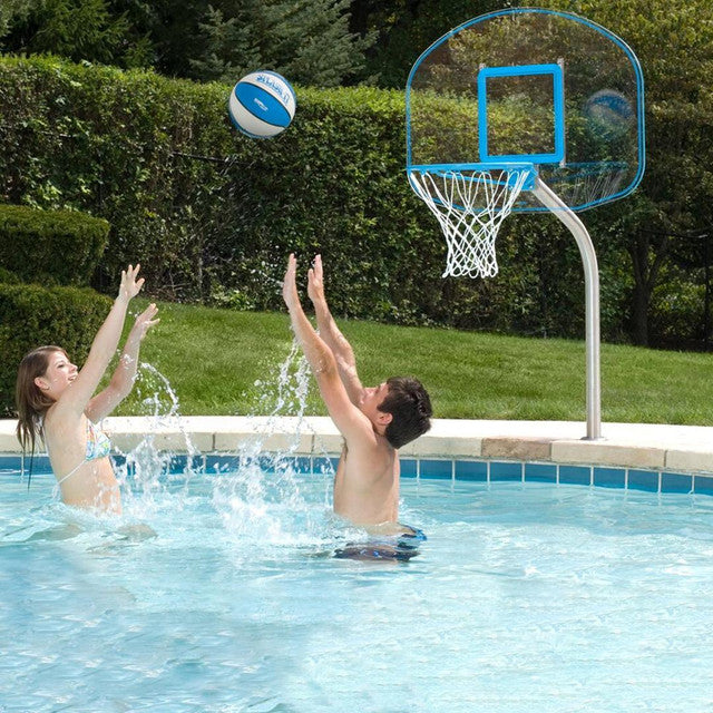 Dunn Rite Regulation Clear Hoop Combo Deck-Mounted Pool Basketball and Volleyball Set - Image 3